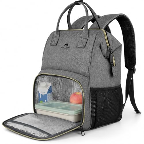 MATEIN Lunch Backpack for Women, 15.6 Inch Laptop Backpack with Lunch Compartment, Lightweight Work Backpacks for Teacher Nurse, Insulated Cooler Lunchbox Food Bag Meal Prep Bag for Picnics College - color: Austere Grey, size: 15.6 Inch