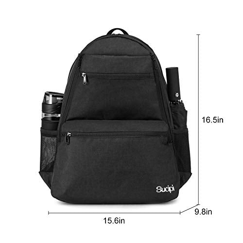 Sucipi Tennis Bag Professional Tennis Backpack for Men and Women Racket Bags Holds 2 Rackets with Ventilated Shoe Compartment - color: Black
