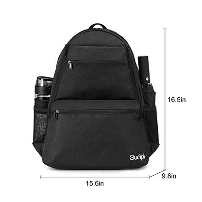 Sucipi Tennis Bag Professional Tennis Backpack for Men and Women Racket Bags Holds 2 Rackets with Ventilated Shoe Compartment - color: Black