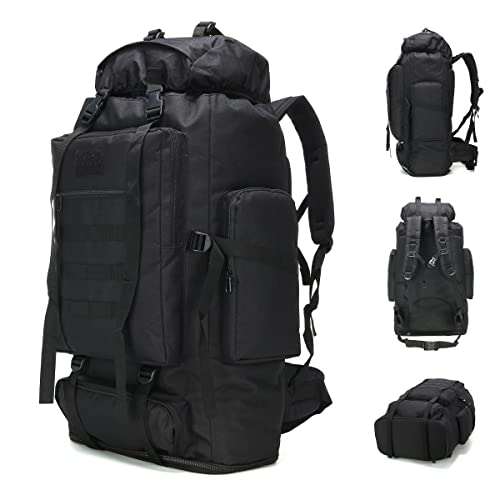 100L Hiking Camping Backpack MOLLE Rucksack Waterproof Daypack for Traveling - color: Black