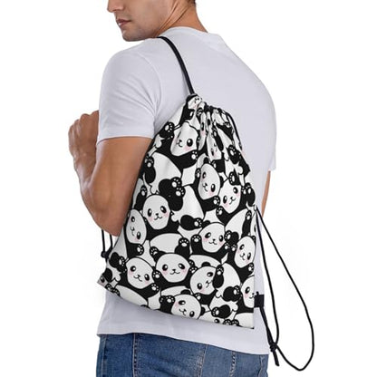 Gianlaima Cute Animal Panda Funny Drawstring Bags Backpack Bag Sport Gym Sack String Bag Yoga Dance Travel Bag For Men Women - color: Black35