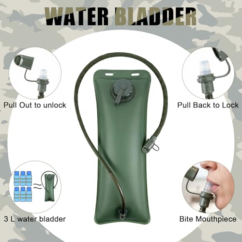 4 Pack Tactical Hydration Backpack with 3L Water Bladder Military Daypack Water Backpack Lightweight Hydration Back Pack for Running Cycling Climbing Hiking for Men Women - style: Green and Black