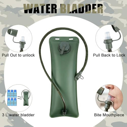 4 Pack Tactical Hydration Backpack with 3L Water Bladder Military Daypack Water Backpack Lightweight Hydration Back Pack for Running Cycling Climbing Hiking for Men Women - style: Green and Black