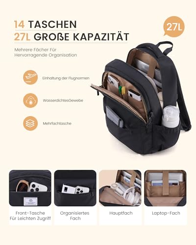 LOVEVOOK Laptop Backpack for Women Teens,College School Backpack with Tumbler Holder,15.6" Computer Bag,14 Pockets,Waterproof - color: Solid Black, size: 15.6inch