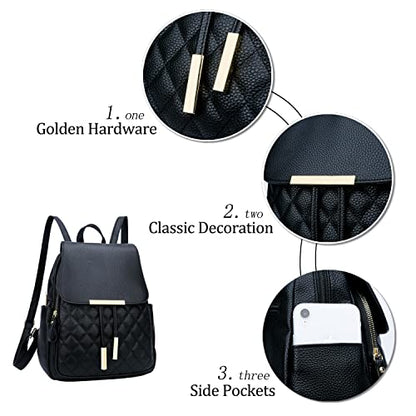 KKXIU Quilted Trendy Leather Backpack Purse for Women and Ladies Shoulder Travel Daypacks Bags (Black) - color: Black, style: Backpack