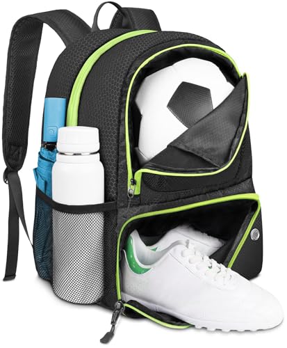 YOREPEK Soccer Backpack,Soccer Bag with Ball Holder, Water resistant Sport Equipment Bags Fit Basketball Volleyball Football - color: Black