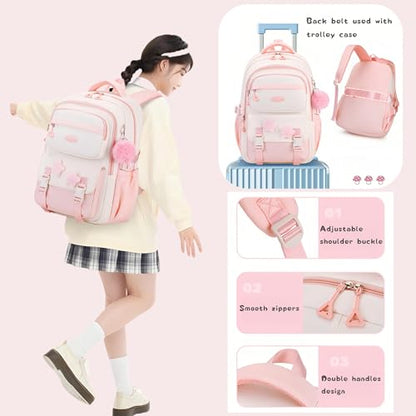 Girls Backpack for Kids Elementary Middle School, Backpack for Teen Girls School Bag, with Star Pins and Furry Pendant, A08-Wine-red - color: A08-wine-red
