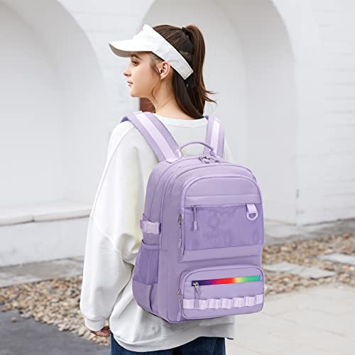 Lanola multi-function Hiking Travel Backpack For Teens Anti-Theft School College Students Bookbag For Women & Girls - Pink - color: Rainbow Zipper-pink