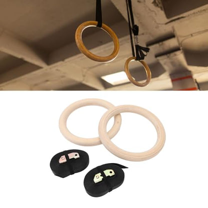 Wooden Gymnastics Rings, Birch Material for Bodyweight Fitness and Strength Training, Adjustable Straps, Smooth for Safety, Ideal for Outdoor Workouts