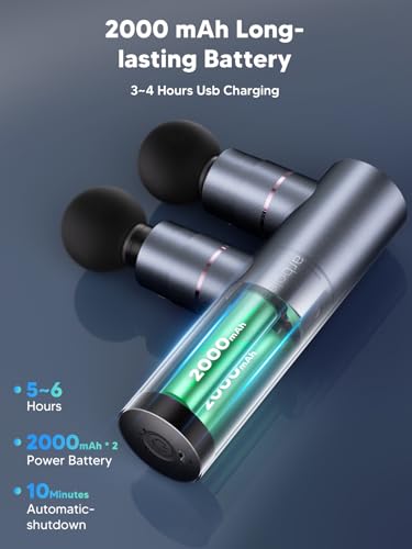 arboleaf Massage Gun Deep Tissue with Double Heads, Full-Metal Electric Portable Handheld Massager for Back, Shoulder, Sore Muscles, Pain Relief, 5 Modes, Seamless Speed Control - color: Darkgray