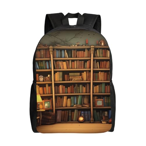 Retro Bookshelf Laptop Backpack for Men Women College Backpacks Water-resistant Lightweight Travel Bag Business Rucksack Large Capacity Hiking Daypack Bookbag Gift