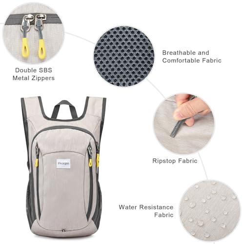 Prospo 12L Hiking Backpack Small Lightweight Travel Backpack for Women Men Casual Foldable Shoulder Bag - color: Beige