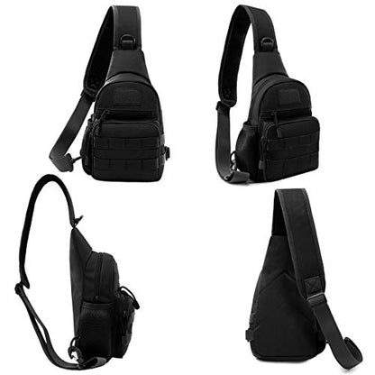 BraveHawk OUTDOORS Sling Chest Bag, 900D Nylon Tactical MOLLE Compact Crossbody Hiking Cycling Pack - color: Black