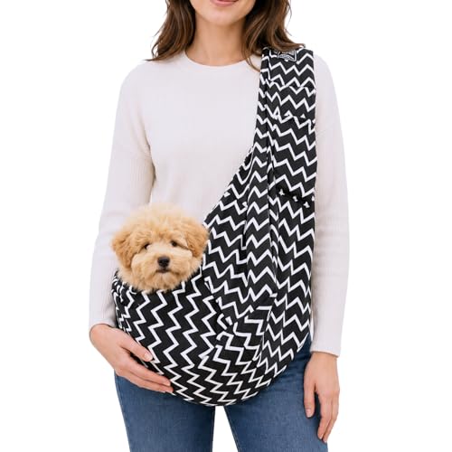 Dog Sling Carrier for Small Dogs and Cats 5–16 lbs, Puppy Carrier Sling with Safety Hook and Storage Pocket, Hands Free Pet Carrier Purse for Travel, Walking, Shopping (Black Ripple) - color: Black Ripple
