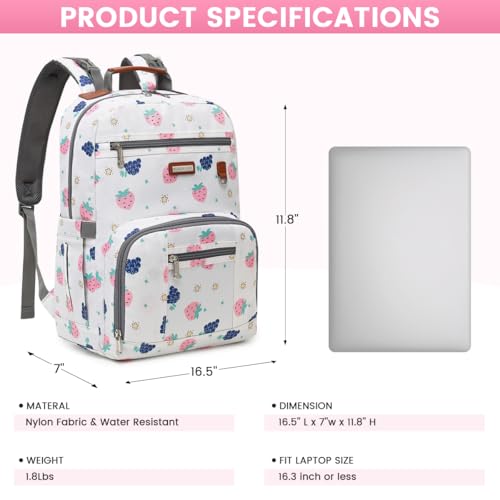 Diaper Bag Backpack, Large Baby Nappy Bags with Portable Changing Pad for Boys and GirlsMultifunction Travel Baby Bag for Moms Dads, Shower Gifts Waterproof and Stylish - color: Berry White