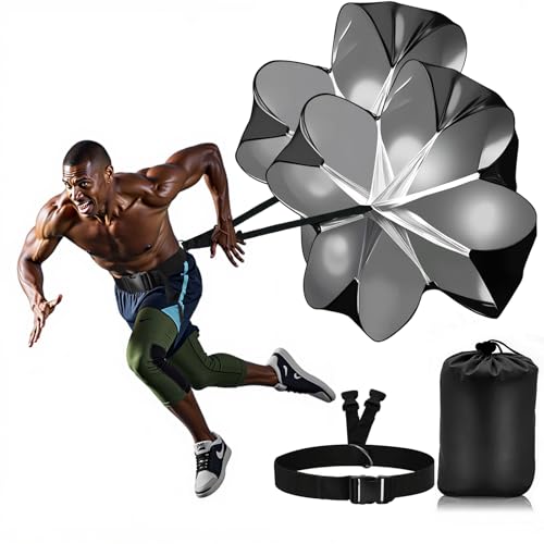 Running Parachute for Speed Training, 56 inch Resistance Parachute for Athletes, Sprinting & Football Training Equipment with Adjustable Waist Belt, Drag Chute to Improve Velocity & Explosive Power - color: Black-2 Parachute
