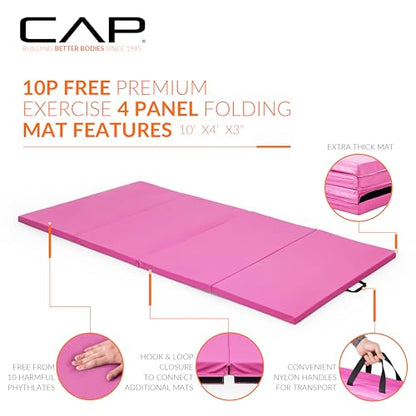 CAP Barbell All Purpose Folding Anti Tear Exercise Training Aerobic Fitness Gym & Gymnastics Balance Mat | Multiple colors - color: Pink, style: 10' x 4' x 3.0" Thick