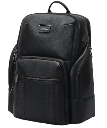 LENZN Durable Leather Laptop Business Backpack Perfect for Men & Women, Work Backpack Fits 15.6 Inch, Premium Quality Travel Bag with USB Charging Port, Water-Resistant, Bookbag with Multiple Pockets