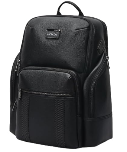 LENZN Durable Leather Laptop Business Backpack Perfect for Men & Women, Work Backpack Fits 15.6 Inch, Premium Quality Travel Bag with USB Charging Port, Water-Resistant, Bookbag with Multiple Pockets