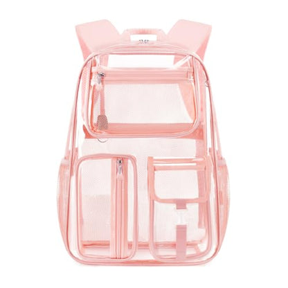 Cusangel Heavy Duty Clear Backpack,16.5 x12 x5inch TPU Large Capacity See Through Backpack for Sport Events,Travel (Pink 17.5in) - color: Pink 17.5in