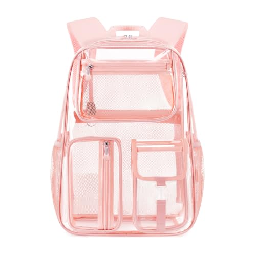 Cusangel Heavy Duty Clear Backpack,16.5 x12 x5inch TPU Large Capacity See Through Backpack for Sport Events,Travel (Pink 17.5in) - color: Pink 17.5in