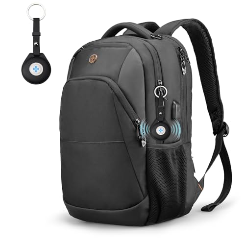 Swissdigital Design Adult Laptop Backpack, College Laptops Backpack with USB Charging Port for Men Fits 16 Inch Notebook with Finder Keychain, Bluetooth Tracker, Item Locator for Keys,SD16709508F-01 - color: Black- Leather Finder, size: 16 Inches