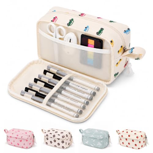 Big Capacity Pencil case,Soft Corduroy Pencil Bag with 3 Compartment,Pencil Pouch School Supplies Cute Pencil Box Pencil Bag for Teen Girls Boys College (Colorful Car) - color: Colorful Car