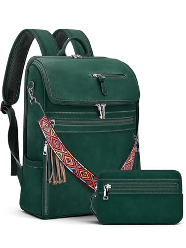 SYTRAH Leather Laptop Backpack for Women Designer Laptop Bag, 16.5 inch Travel Computer Backpacks Purse with Tassel for Work Business with Satchel Purse Green - color: Green