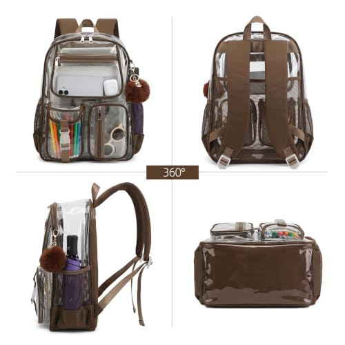 Clear Backpacks for Girls Boys, Heavy Duty PVC Transparent School Bookbag See Through Back Pack for College Work Travel (Coffee) - color: Coffee
