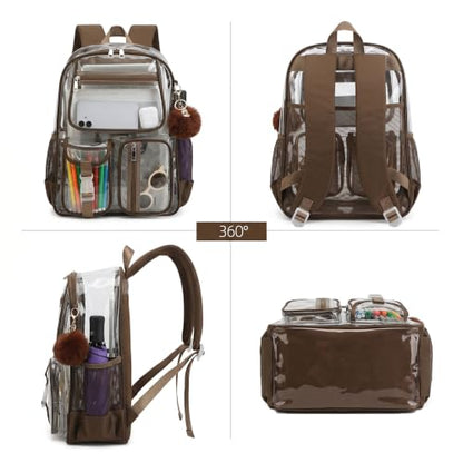 Clear Backpacks for Girls Boys, Heavy Duty PVC Transparent School Bookbag See Through Back Pack for College Work Travel (Coffee) - color: Coffee