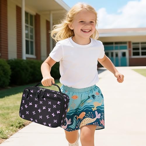 LEDAOU Lunch Box Kids Insulated Lunch Bag Girls Boys Toddler Reusable Lunchbox for School Picnic Hiking (Purple Bow) - color: Purple Bow