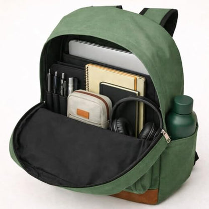 TRAILKICKER Green School Backpack, 17 Inch Laptop Backpack for College, Work & Travel, Lightweight Water-Resistant 25L Bookbag with Side Pockets - color: Green