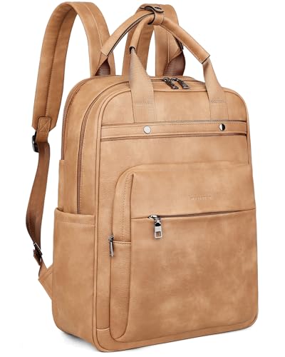 MASINTOR Leather Laptop Backpack for Women, Stylish Computer Backpack College Business Work Shoulder Bags Work and Travel Retro Camel - color: Retro Camel