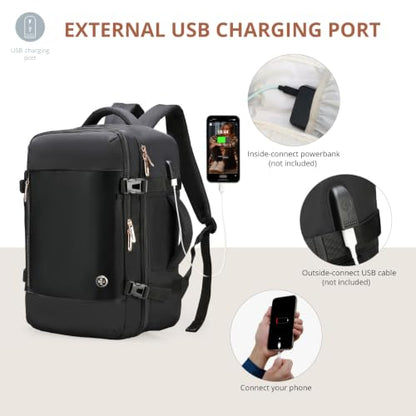 Swissdigital Design Travel Laptop Backpack for Women, 36l Carry On Backpack with USB Charging Port, RFID Protection & Wet-Dry Separation, TSA Friendly Fits 16 Inch Laptop, Black | SD1749-01 - color: Black