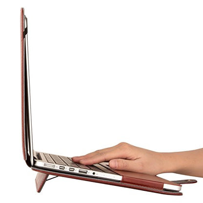 MOSISO Compatible with MacBook Pro 15 inch Retina (A1398, Version 2015/2014/2013/end 2012), PU Leather Portfolio Protective Stand Cover Sleeve, Brown - color: Brown