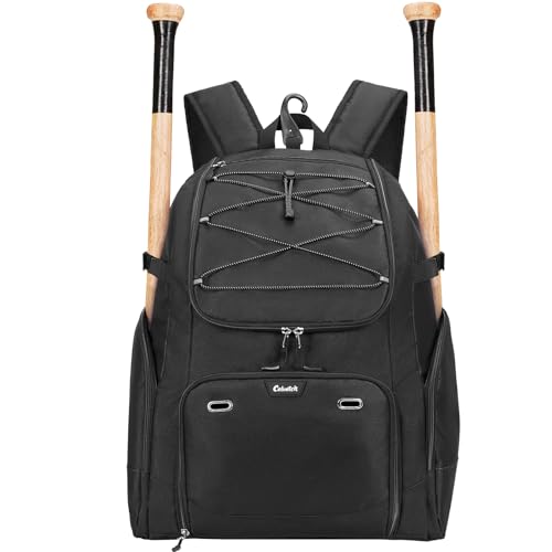 Baseball Backpack for Adult Large Capacity Softball Bat Bag with Shoe Compartment & Wet Pocket Baseball Bag with Fence Hook for 4 Bats & Equipment - color: Black, size: 58 L