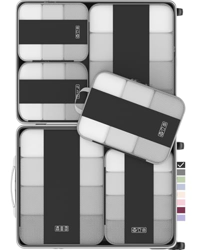 OlarHike 6 Set Compression Packing Cubes for Travel Essentials,Compressible Expandable Space Saver Bags for Organizing Clothes,Luggage Suitcase Garment Bags with Over 1000 pcs Mesh Holes(Black) - color: Black