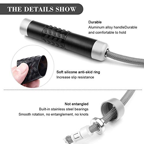 Redify Weighted Jump Rope for Workout Fitness(1LB), Tangle-Free Ball Bearing Rapid Speed Skipping Rope for MMA Boxing Weight-loss,Aluminum Handle Adjustable Length 9MM Fabric Cotton+9MM Solid PVC Rope - color: Grey