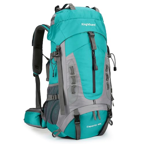 King'sGuard 60L Hiking Backpack for Men and Women Lightweight Camping Hiking Backpack with Rain Cover Large Waterproof Travel Backpack Backpacking Pack (Lake Blue) - color: Lake Blue