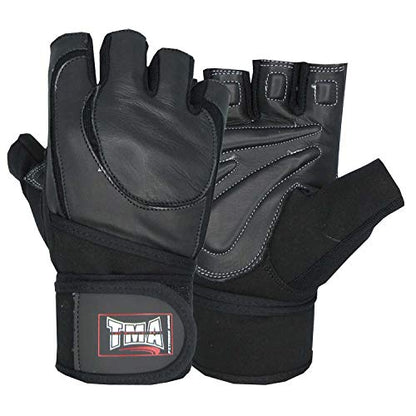 TMA Weight Lifting Gloves for Gym Workout – Cowhide Leather, Long Wrist Support with Anti Slip Palm Protection – Great Grip for Fitness, Bodybuilding, Powerlifting, Strength Training & Exercise - size: X-Large