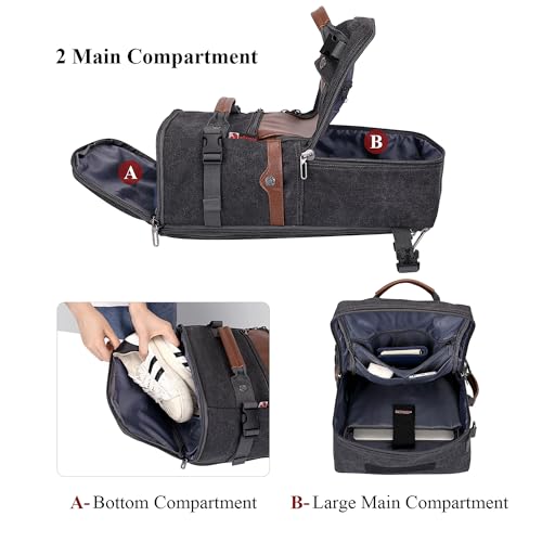 WITZMAN Travel Backpack for Men Women Carry on Luggage Backpack Canvas Rucksack Duffel bag with Shoe Compartment（A2020 black） - color: 18.5 Inch Black