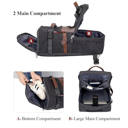 WITZMAN Travel Backpack for Men Women Carry on Luggage Backpack Canvas Rucksack Duffel bag with Shoe Compartment（A2020 black） - color: 18.5 Inch Black