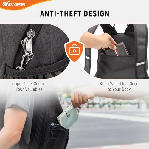 SKYSPER Anti Theft Hiking Backpack, 20L RFID Packable Travel Daypack, Lightweight Foldable Back Pack for Walking Daytrip - color: Black