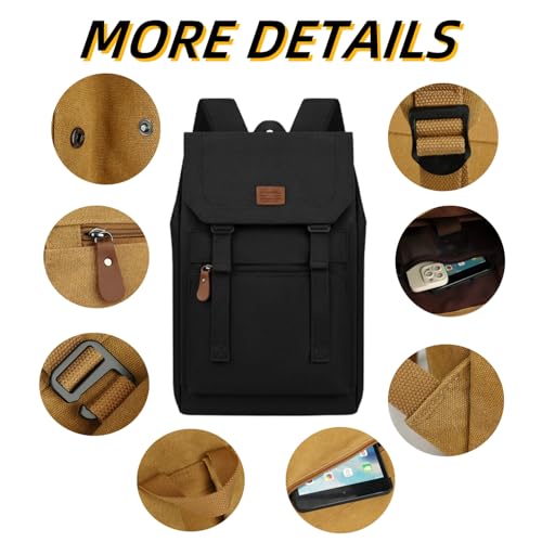 Laptop Backpack Women,Work Backpack Woman Canvas,Commuter Black,Bookbag Fits 17 inch Lapop. - color: Black