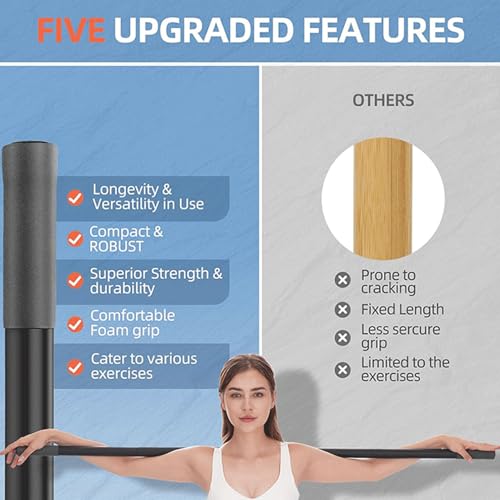 Ymiko Yoga Bar, Multifunctional Stretching Stick with 4 Steel Bars and Non Slip Handles for Shoulder Mobility, Flexibility and Balance Training in Yoga and Fitness