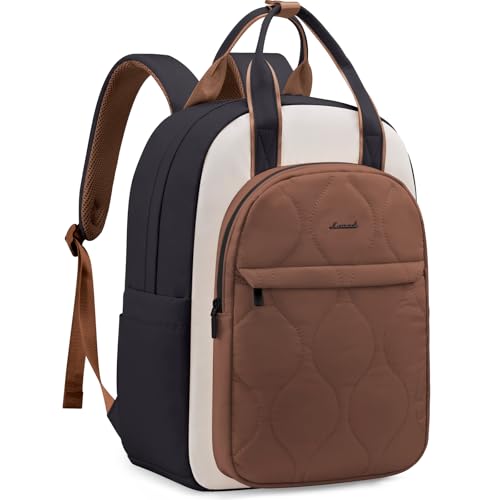 LOVEVOOK Laptop Backpack for Women, College Travel Backpack Puffer Womens Backpack for 15.6 Inch Laptop, Computer Water-Resistant Quilted Casual Daypack, Brown - color: Black - Beige - Brown(puffer), size: 15.6 Inch