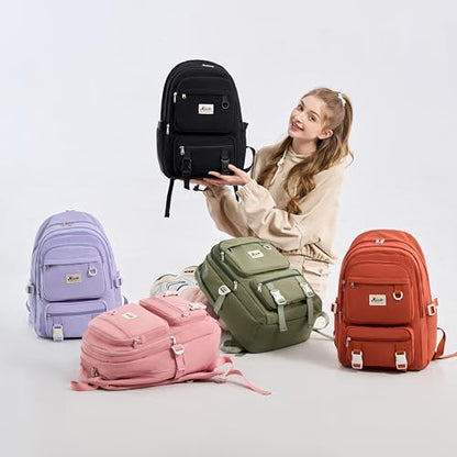 Laptop Backpack for Women College High Schoolbag Big Students Bookbags Large Multi pocket Travel Daypack Casual (Olive green) - color: Olive Green