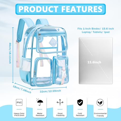 PIG PIG GIRL Clear Backpack for School,Heavy Duty PVC Transparent Bookbag for Girls Stadium Approved See Through Backpack - color: 5-sky Blue
