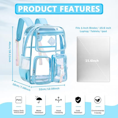 PIG PIG GIRL Clear Backpack for School,Heavy Duty PVC Transparent Bookbag for Girls Stadium Approved See Through Backpack - color: 5-sky Blue