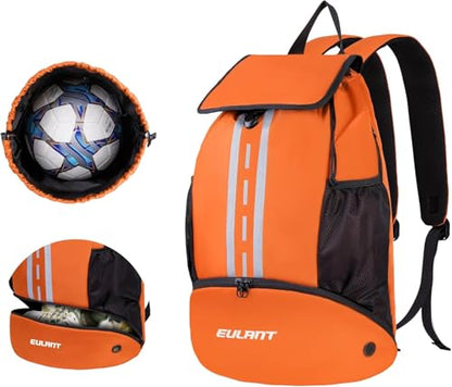 EULANT Soccer Backpack with Shoes Compartment, Waterproof Drawstring Bag for Sport Gym Swim Yoga Travel Football Volleyball - color: Upgraded Orange